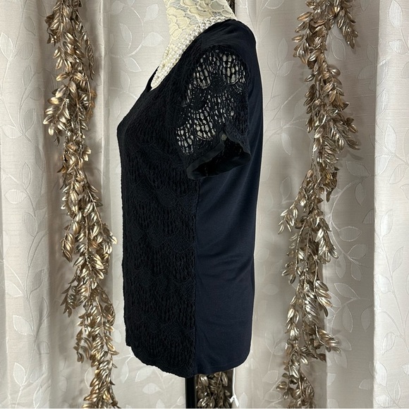 Verve Ami Black Crochet Knit Blouse | L | Scallop Boho Parisian Cottagecore - Picture 6 of 8